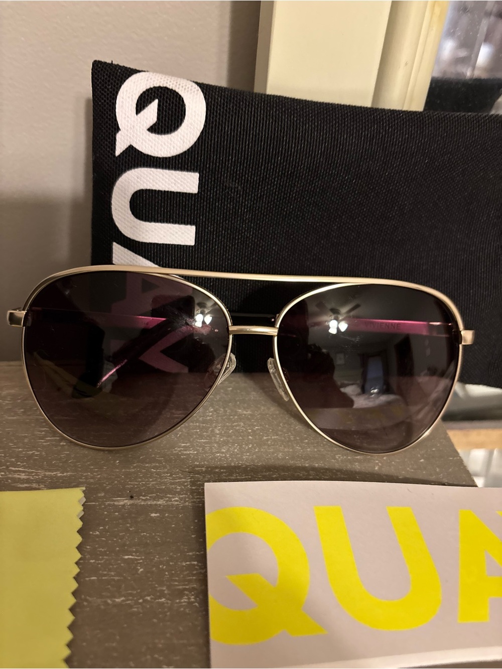 Quay Australia Metal Frame Sunglasses in Gold with Black Arms - Picture 2 of 4